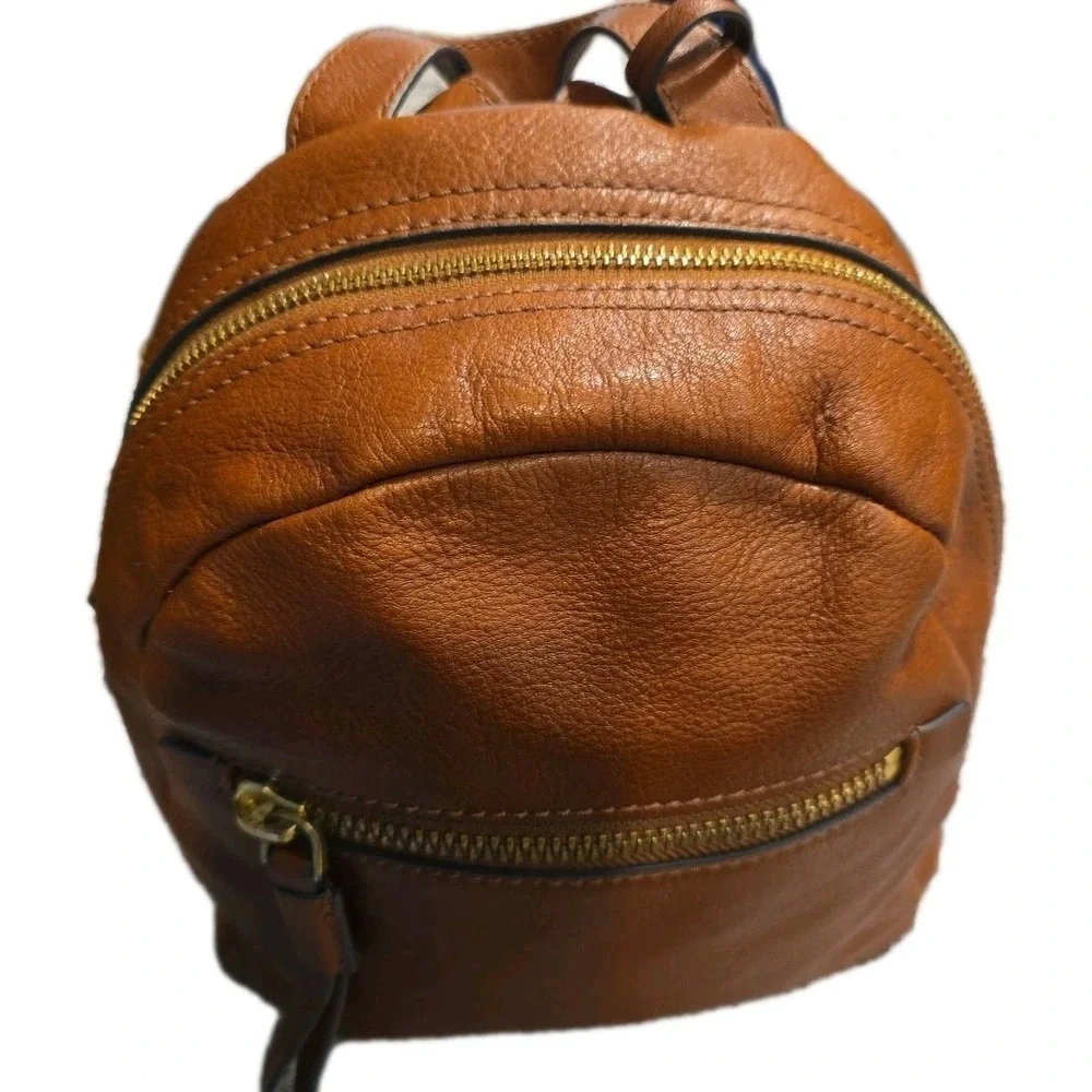Fossil Megan Brown Leather Mini Small Backpack Zipper Pockets 10.5 X 9 X 4